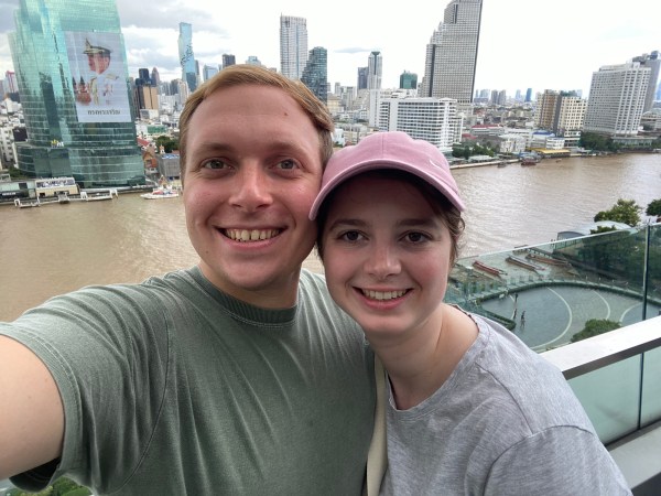 Emily and Bryson above the Chao Phraya River in Bangkok